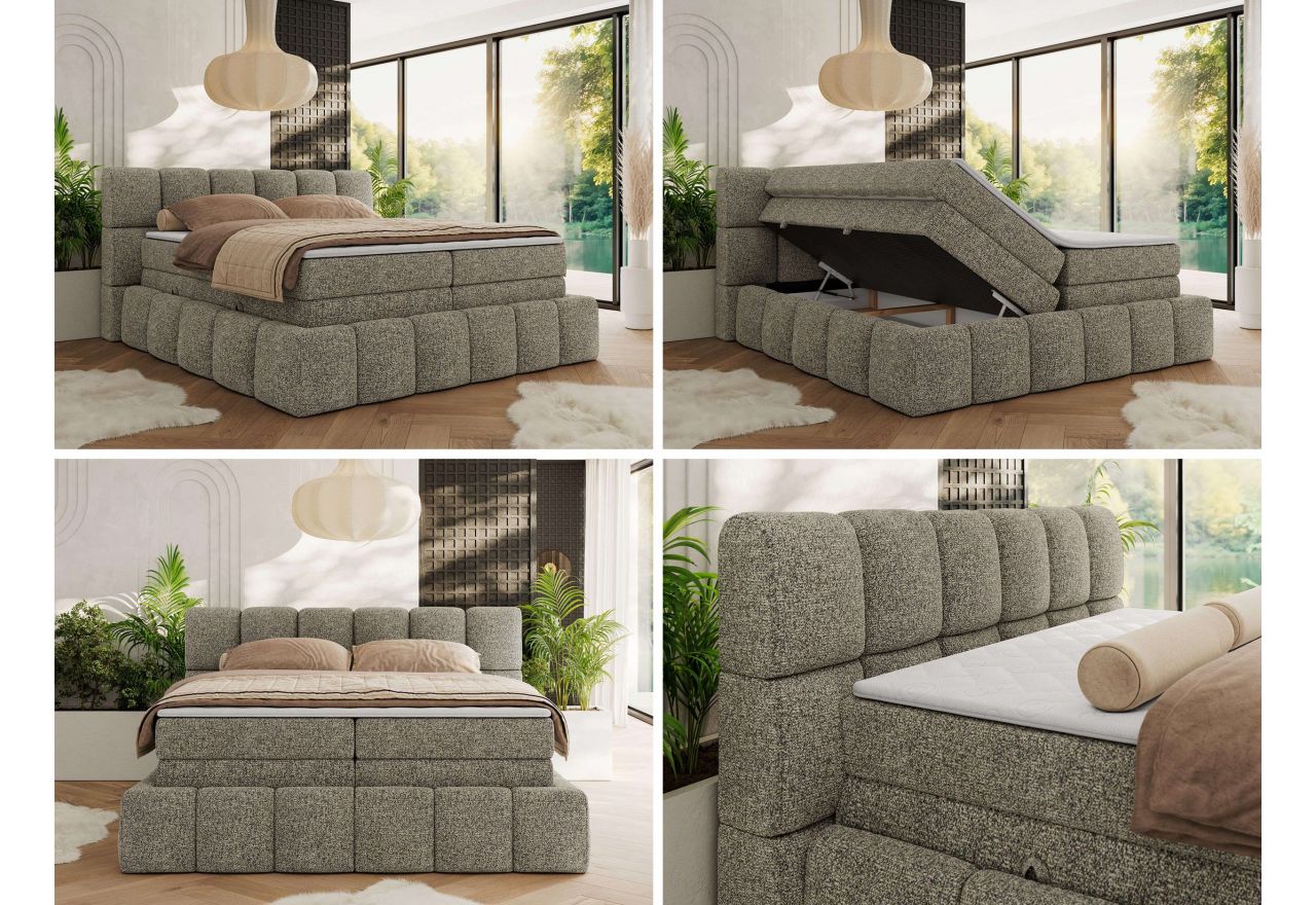 Łóżko kontynentalne - NIRA KING 160x200 - H4 - szary, struktura