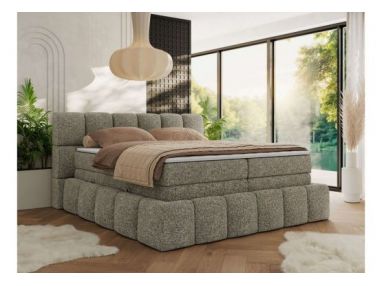 Łóżko kontynentalne - NIRA KING 180x200 - H4 - szary, struktura