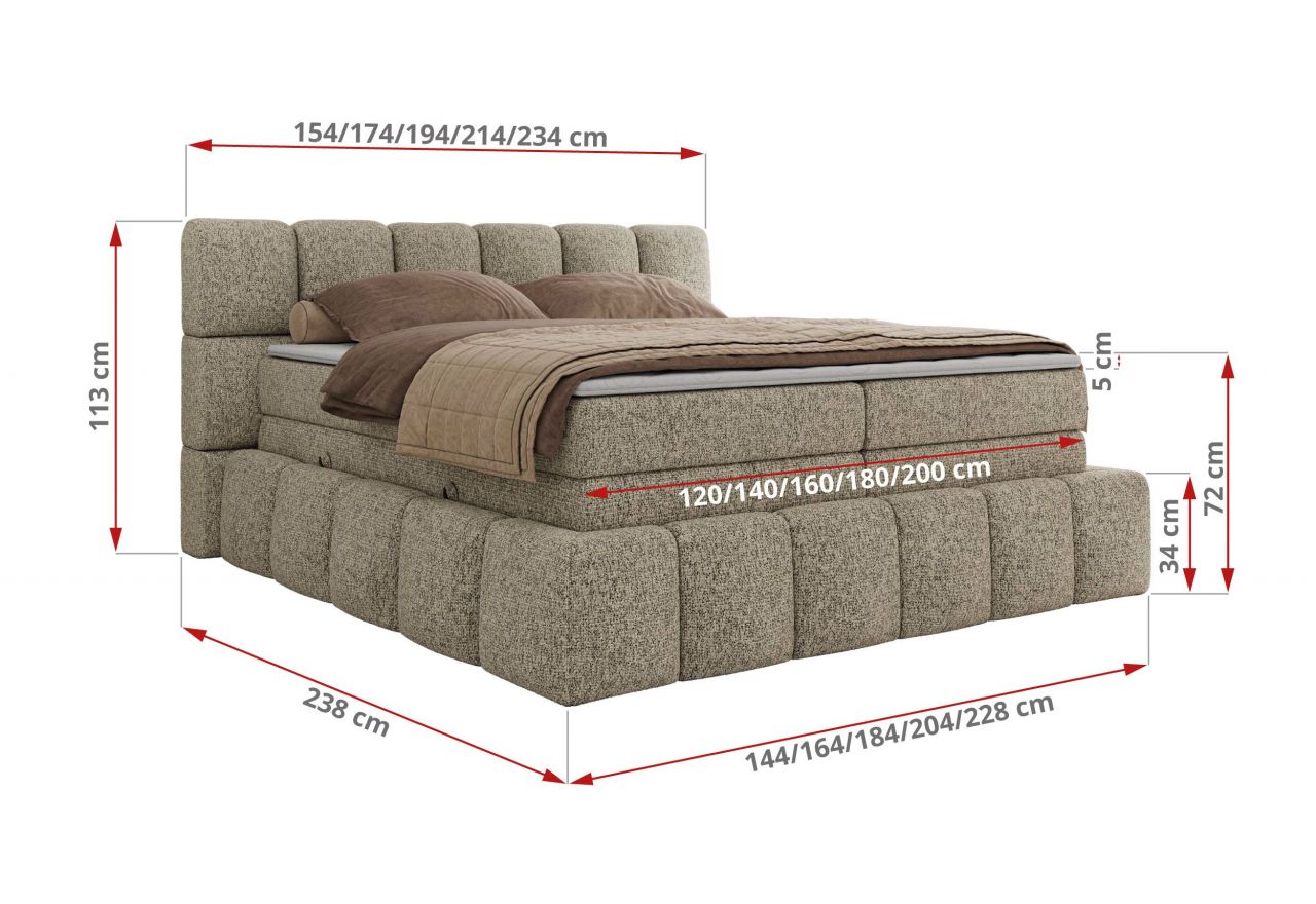 Łóżko kontynentalne - NIRA KING 180x200 - H3 - ciemnobeżowy, struktura