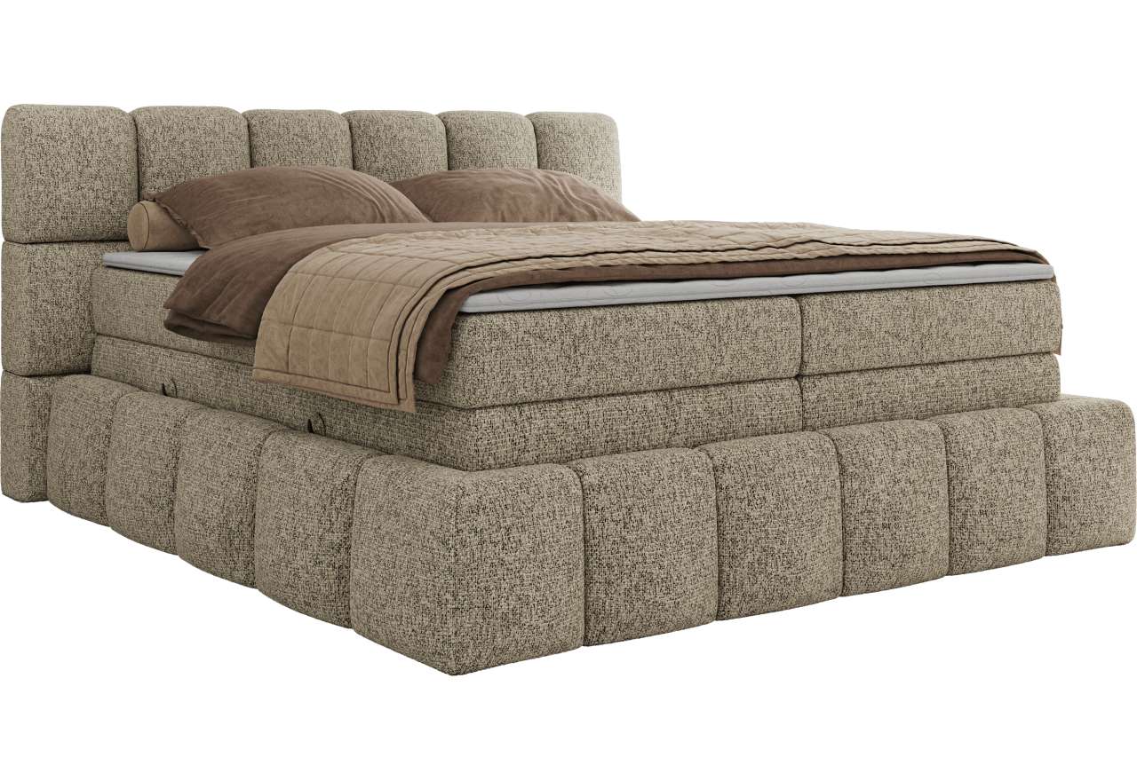 Łóżko kontynentalne - NIRA KING 140x200 - H4 - ciemnobeżowy, struktura