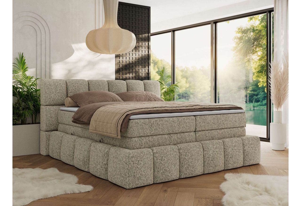 Łóżko kontynentalne - NIRA KING 200x200 - H4 - ciemnobeżowy, struktura