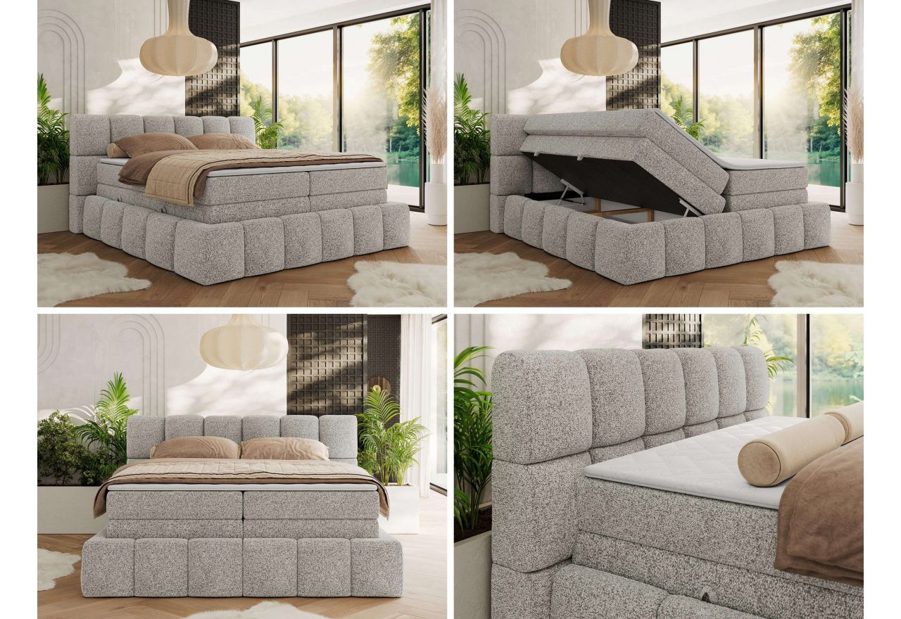 Łóżko kontynentalne - NIRA KING 140x200 - H4 - jasnoszary, struktura