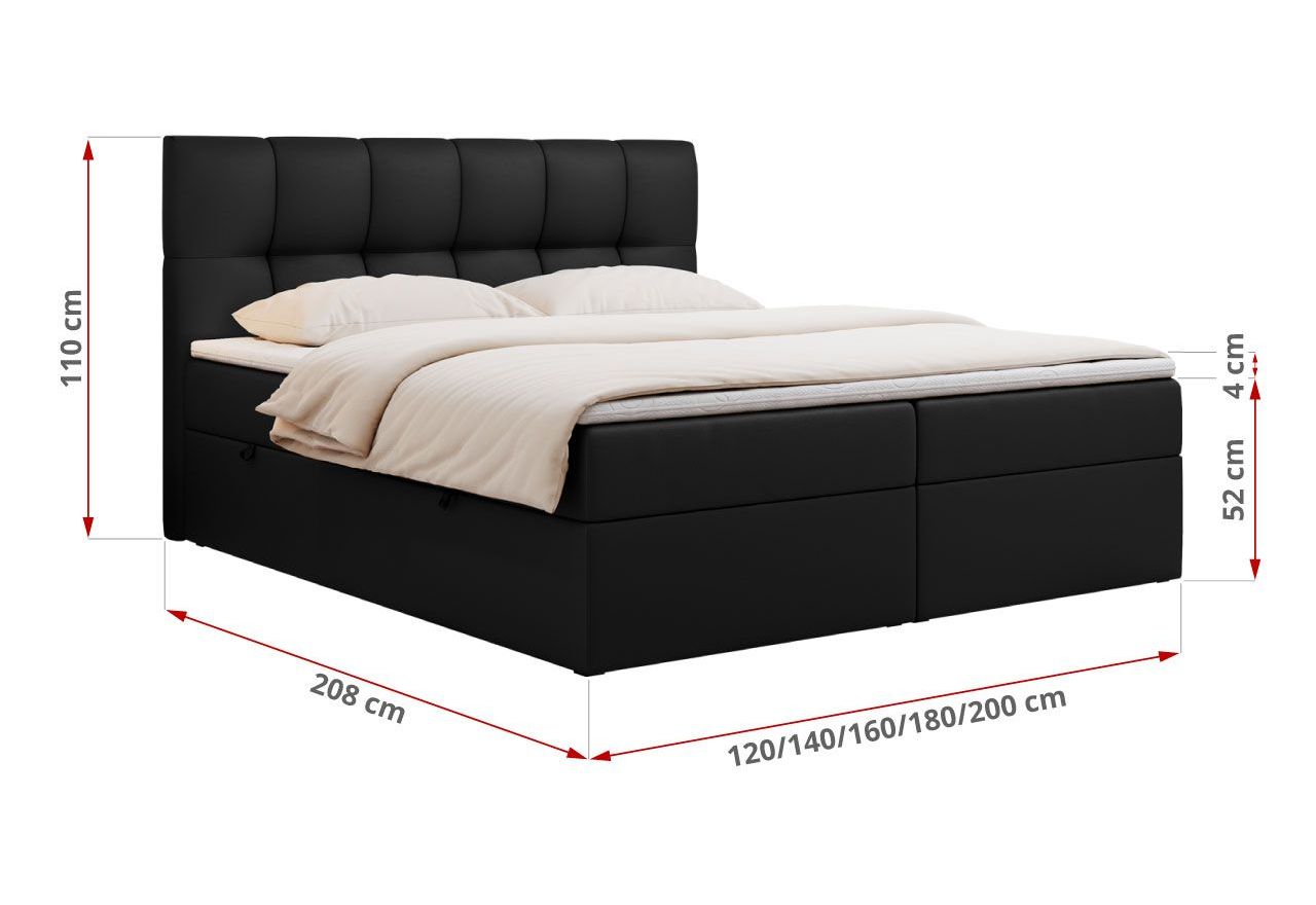 Łóżko kontynentalne RICO 160x200 - Soft 11 - czarna ekoskóra - OUTLETU