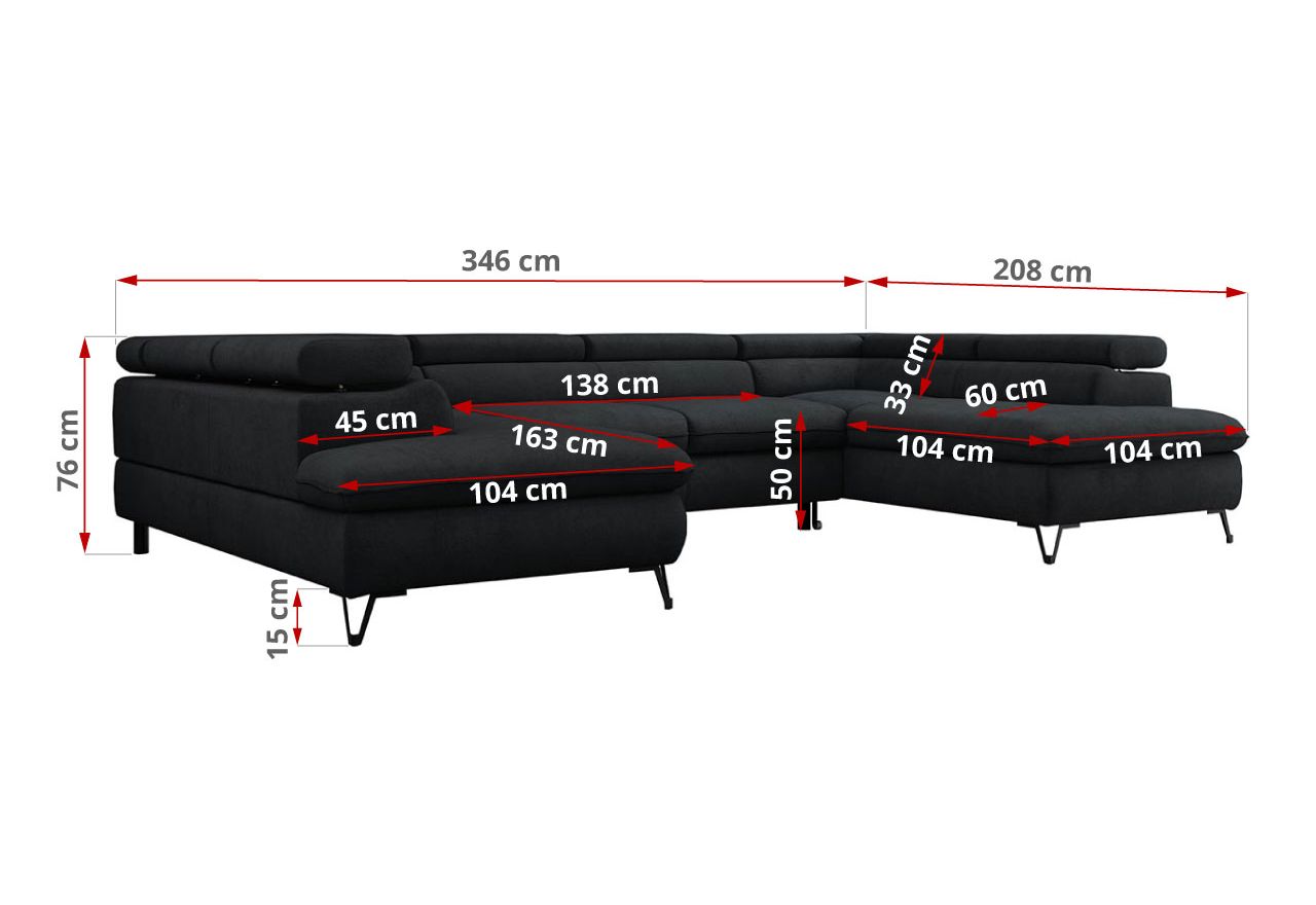 Narożnik PETER U - Kronos 07 - czarny - OUTLET