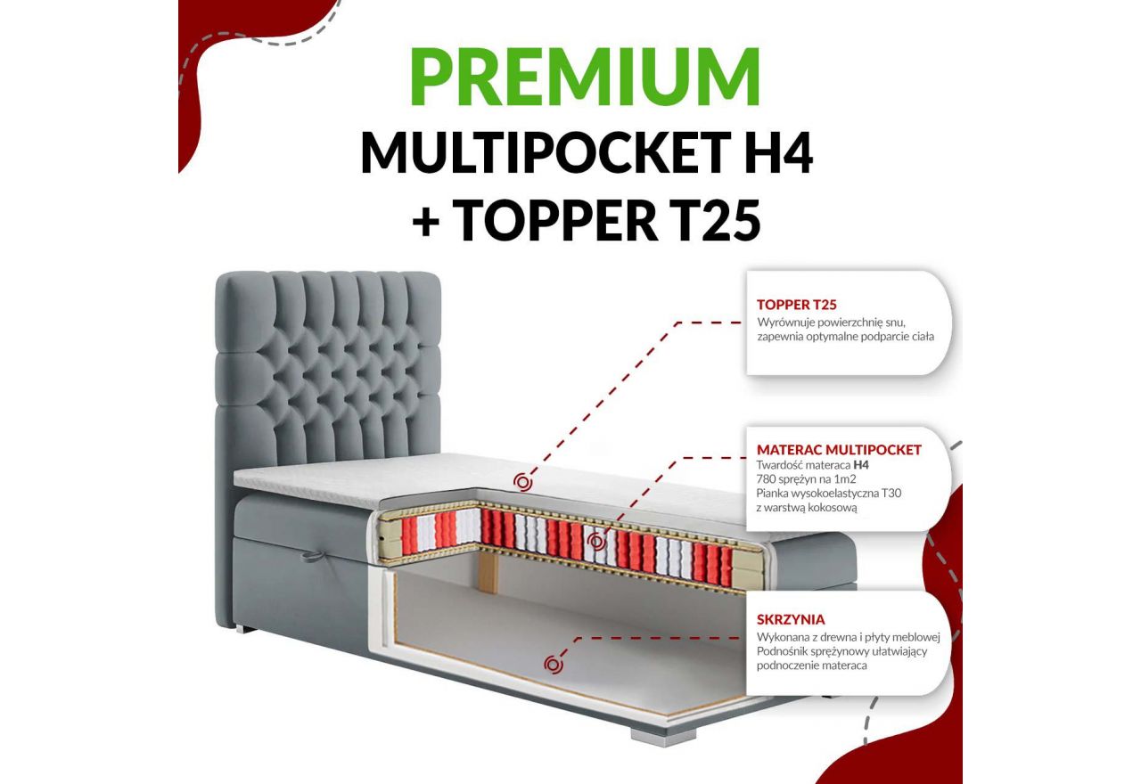 Łóżko kontynentalne PERA 90x200 - Monolith 02 - beżowy - OUTLET