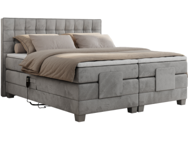 Łóżko kontynentalne, elektrycznie sterowane z pilota - ELECTRO 180x200 - Monolith 84 - jasny szary - OUTLETU