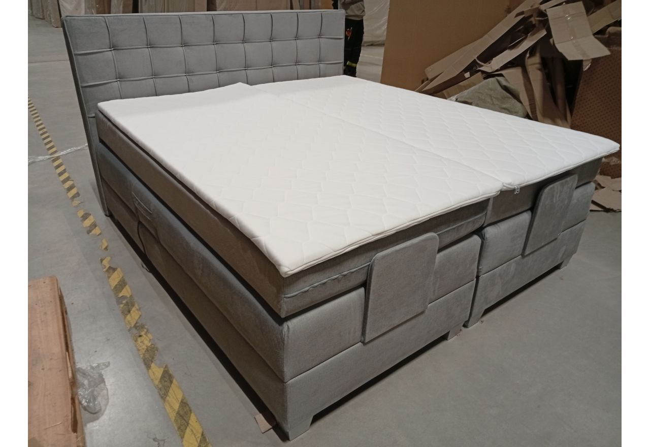 Łóżko kontynentalne, elektrycznie sterowane z pilota - ELECTRO 180x200 - Monolith 84 - jasny szary - OUTLETU