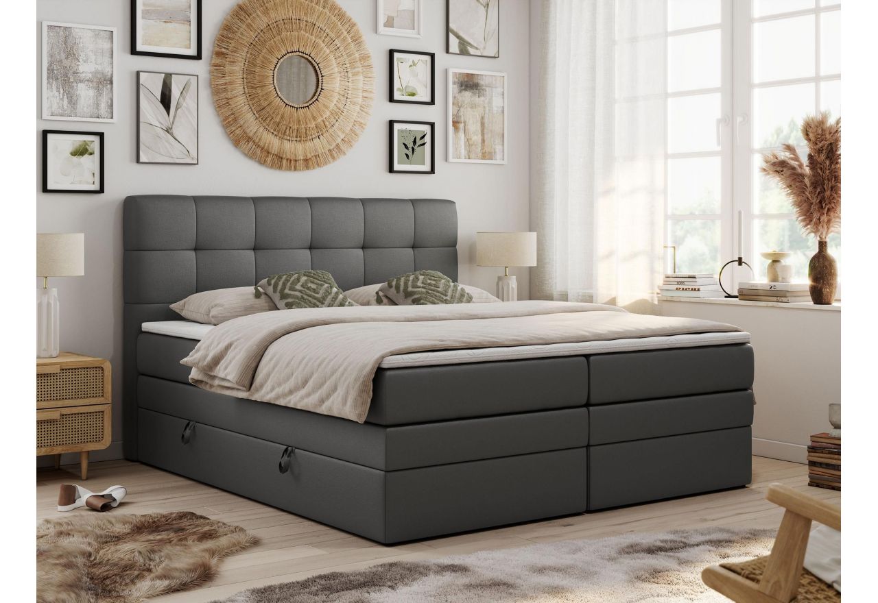 Łóżko kontynentalne LUKA KING 200x200 - Soft 20 - grafitowa ekoskóra - OUTLETU