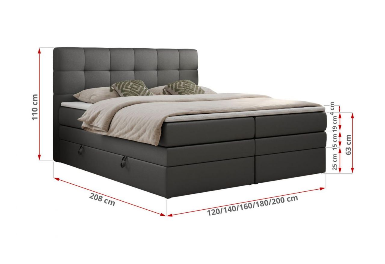 Łóżko kontynentalne LUKA KING 200x200 - Soft 20 - grafitowa ekoskóra - OUTLETU