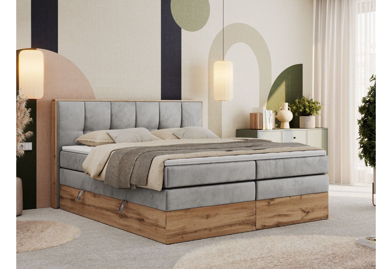 Łóżko kontynentalne ALBERO 1 KING 140x200 - Monolith 84 - jasny szary - OUTLET