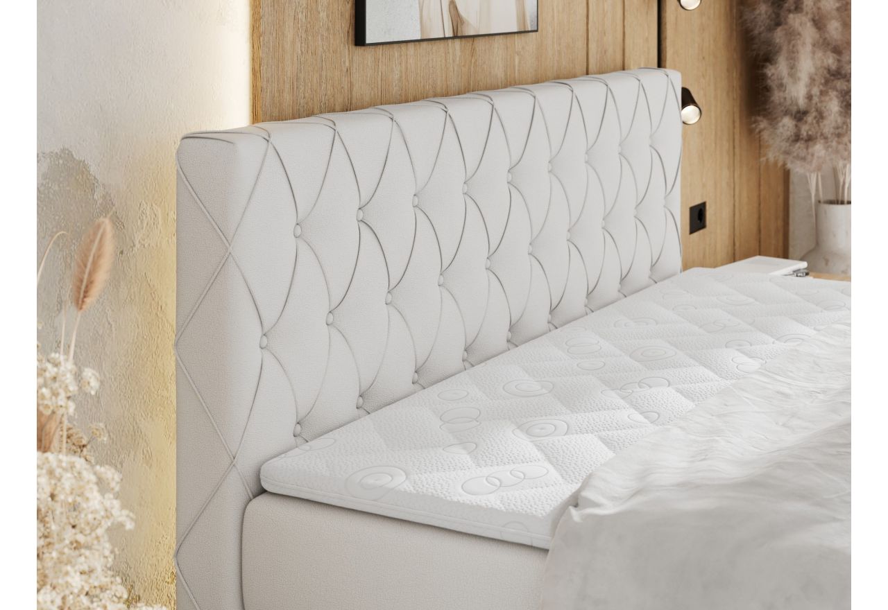 Łóżko kontynentalne MIREN KING DUO 200x200 - Soft 17 - biała ekoskóra - OUTLET