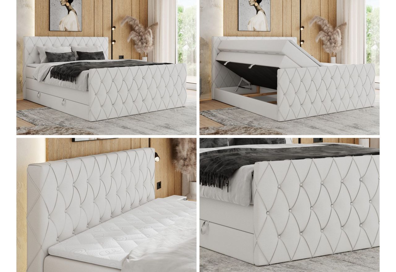 Łóżko kontynentalne MIREN KING DUO 200x200 - Soft 17 - biała ekoskóra - OUTLET