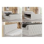 Łóżko kontynentalne MIREN KING DUO 200x200 - Soft 17 - biała ekoskóra - OUTLET