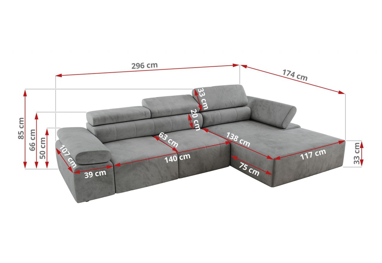 Narożnik z elektrycznym sterowaniem RILASSO L - Monolith 84 - jasny szary - OUTLETU