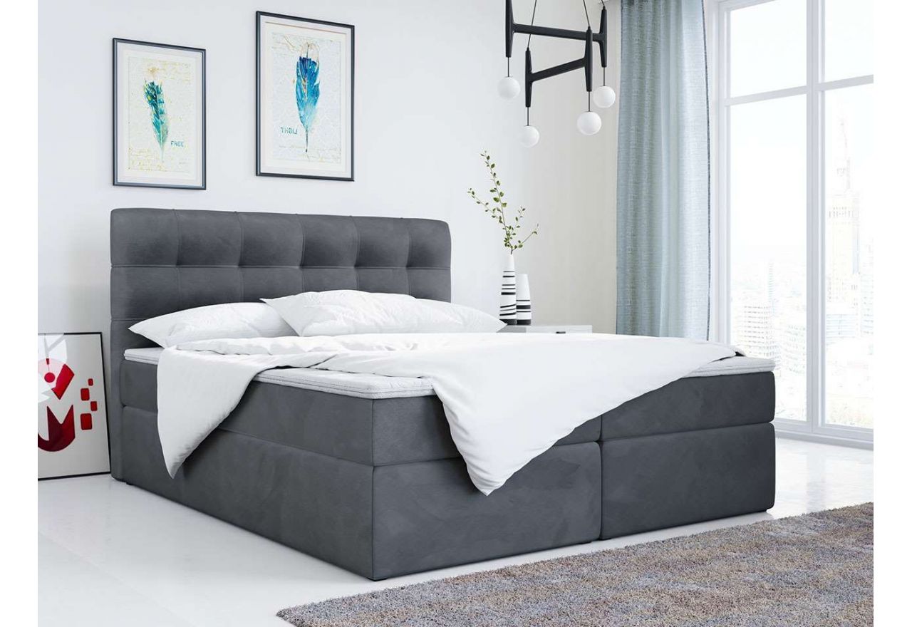 Modne łóżko kontynentalne z wysokim wezgłowiem i możliwością wyboru tkaniny - ERNI szary welwet