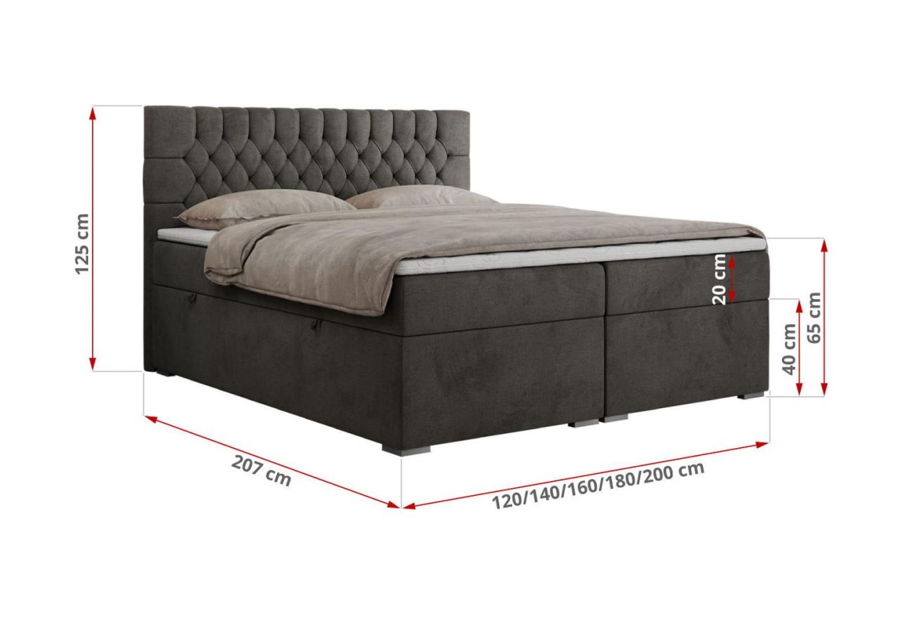 Łóżko kontynentalne PERA 180x200 - Monolith 92 - ciemny szary - OUTLETU