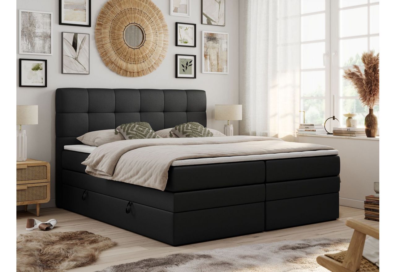 Łóżko kontynentalne LUKA KING 120x200 - Soft 11 - czarna ekoskóra - OUTLET