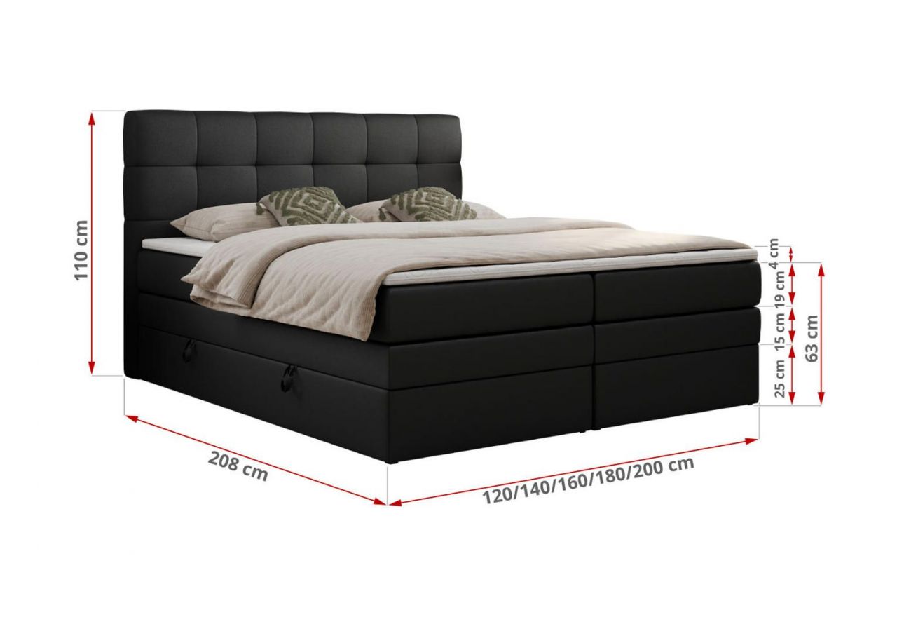 Łóżko kontynentalne LUKA KING 120x200 - Soft 11 - czarna ekoskóra - OUTLET