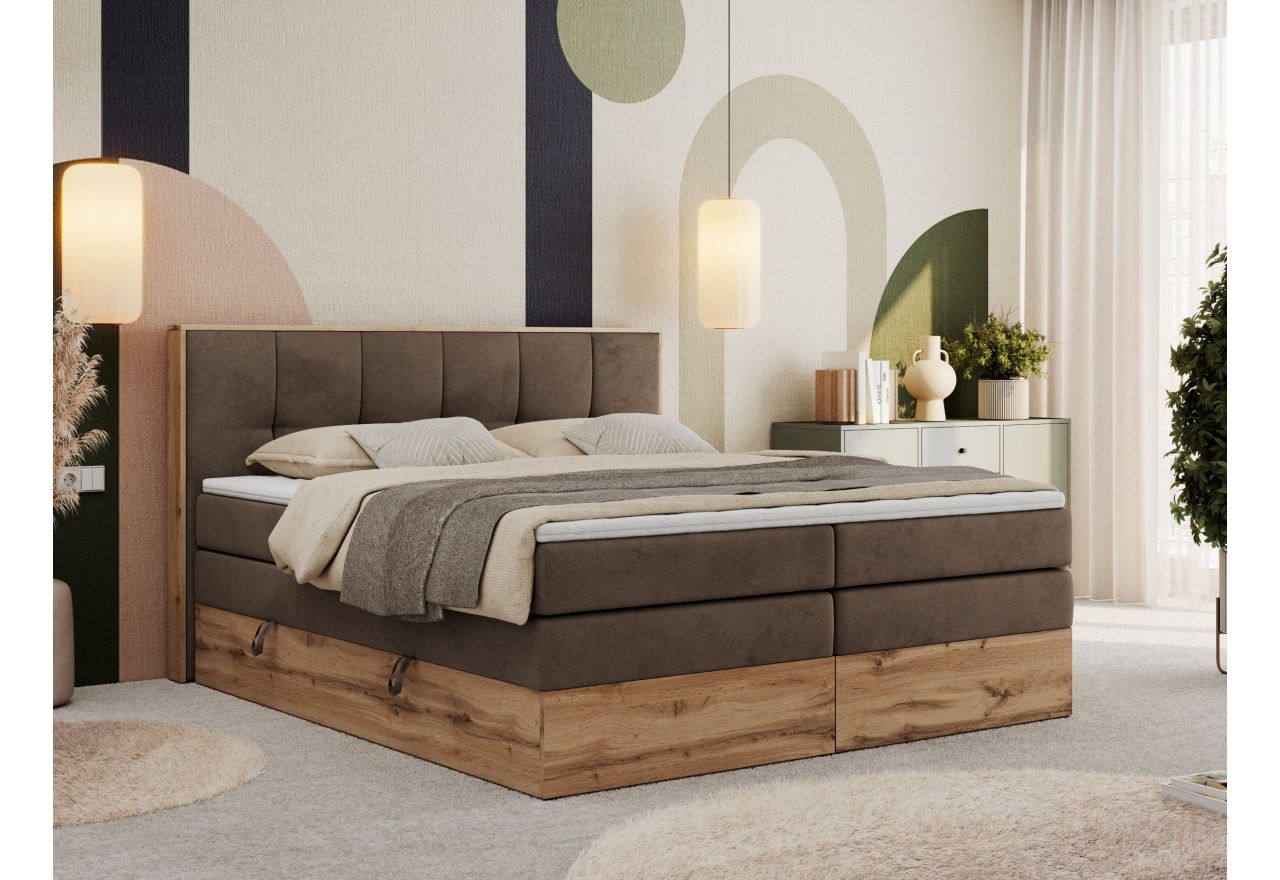 Łóżko kontynentalne ALBERO 1 KING 180x200 - Monolith 15 - brązowy - OUTLET