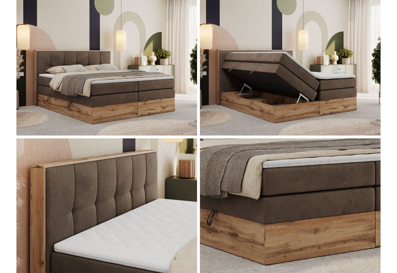 Łóżko kontynentalne ALBERO 1 KING 180x200 - Monolith 15 - brązowy - OUTLET