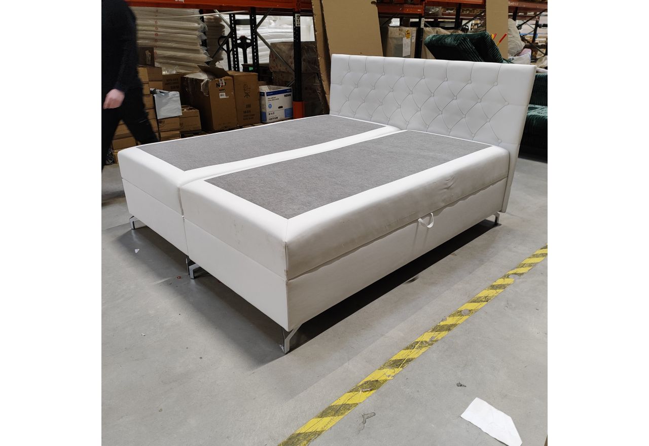 Łóżko kontynentalne GRIMALDI 180x200 - Soft 17 - biała ekoskóra - OUTLETU