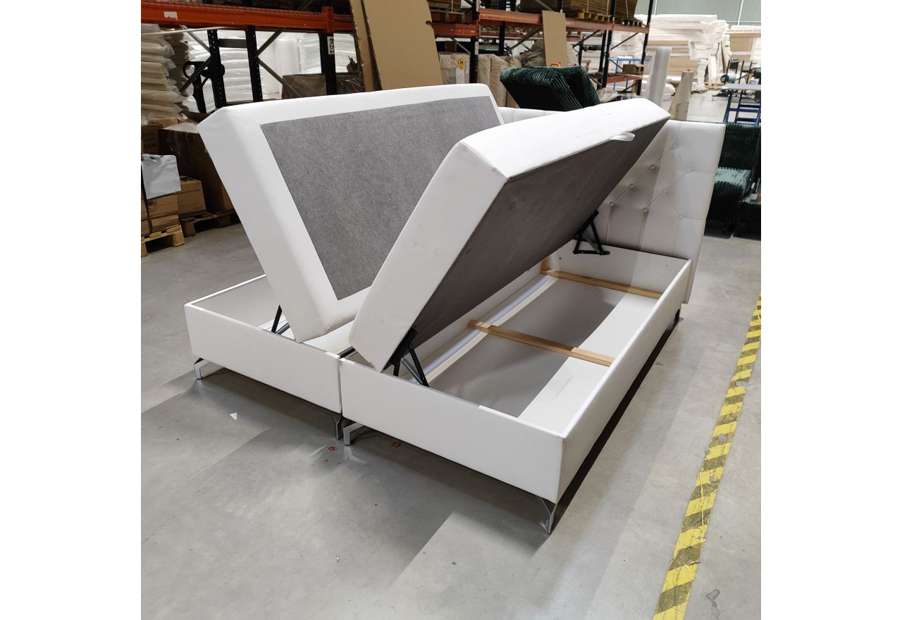 Łóżko kontynentalne GRIMALDI 180x200 - Soft 17 - biała ekoskóra - OUTLETU