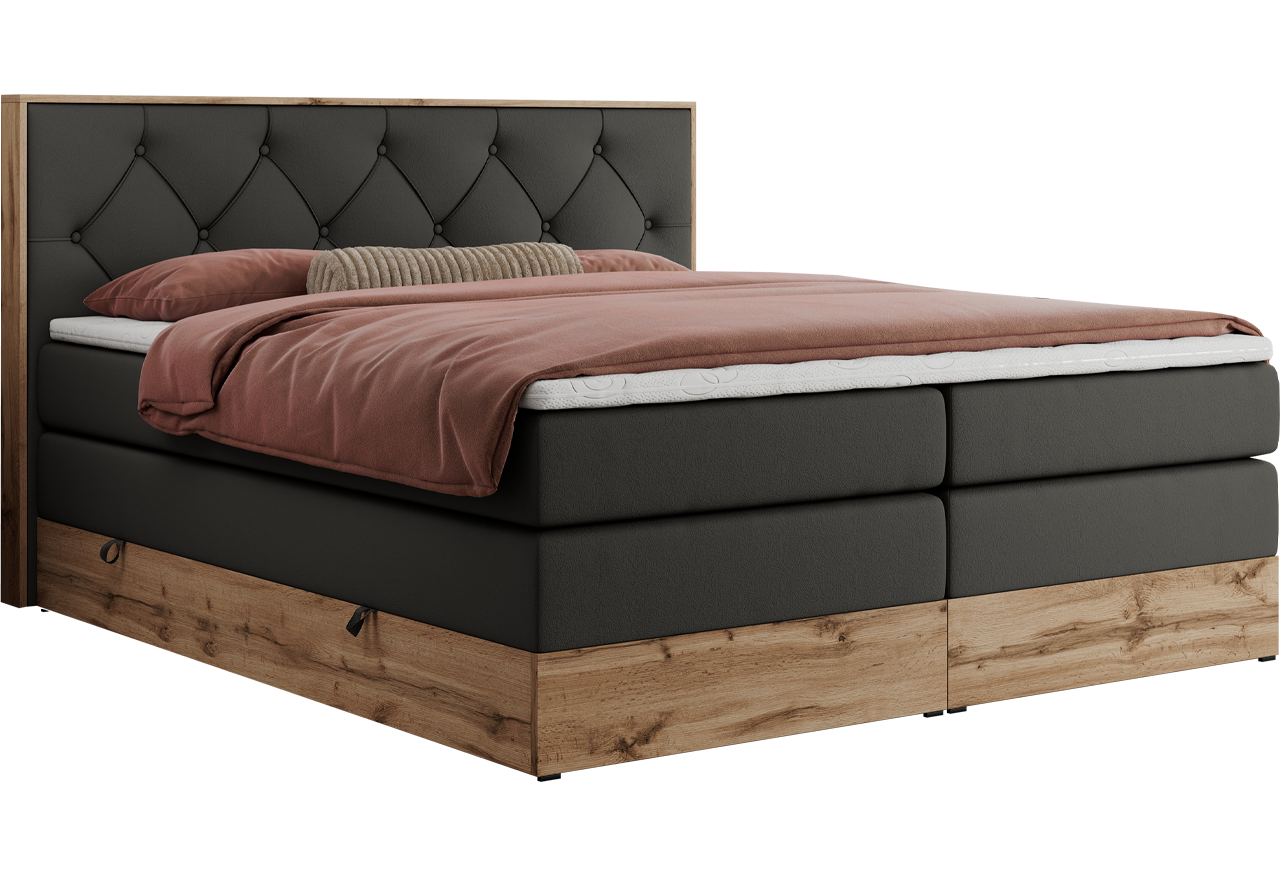 Łóżko kontynentalne VENETO KING 180x200 - Soft 20 - grafitowa ekoskóra - OUTLETU