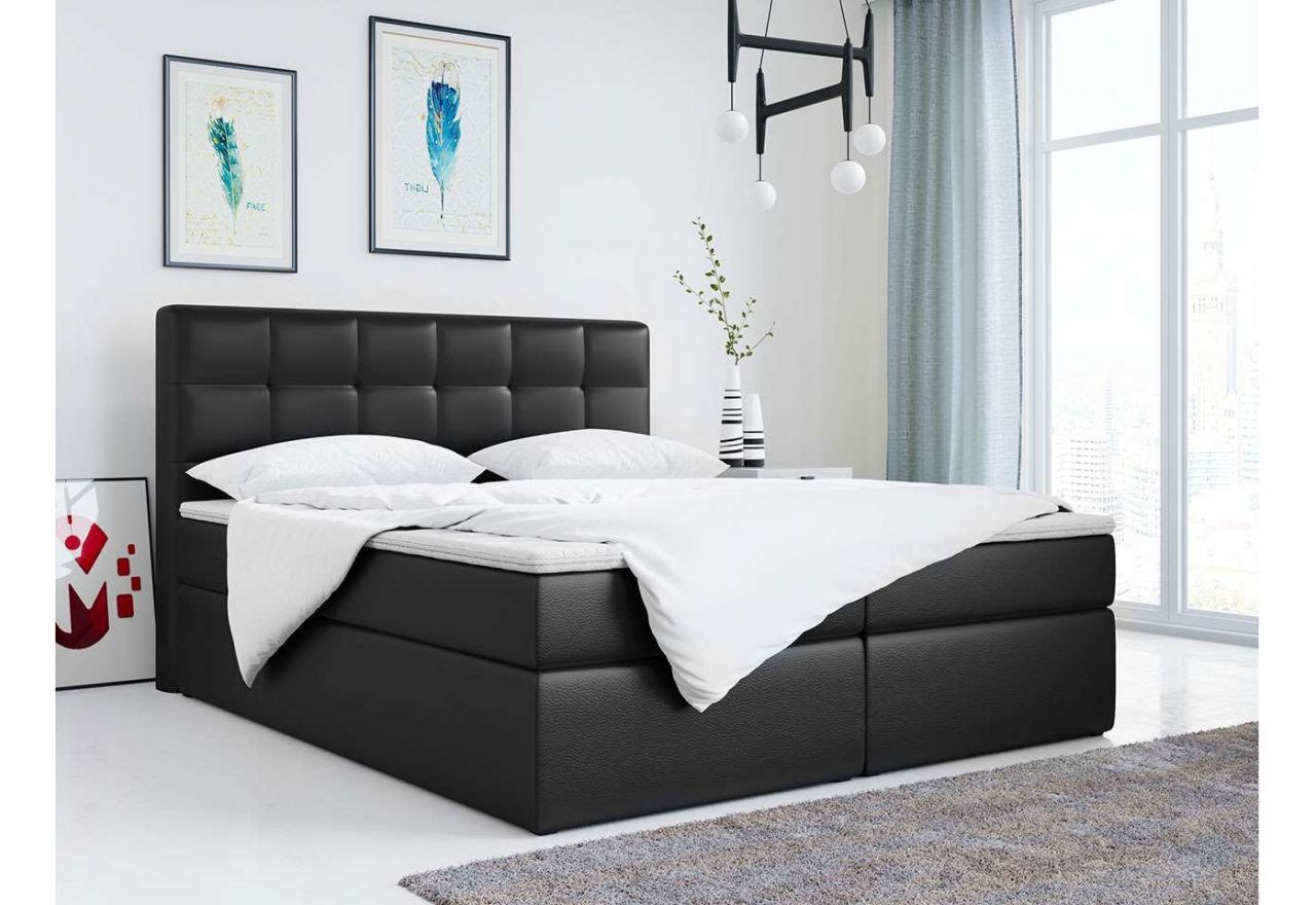 Wygodne łóżko kontynentalne z podwójnym pojemnikiem na pościel i pikowanym wezgłowiem - LUKA / Madryt 9100