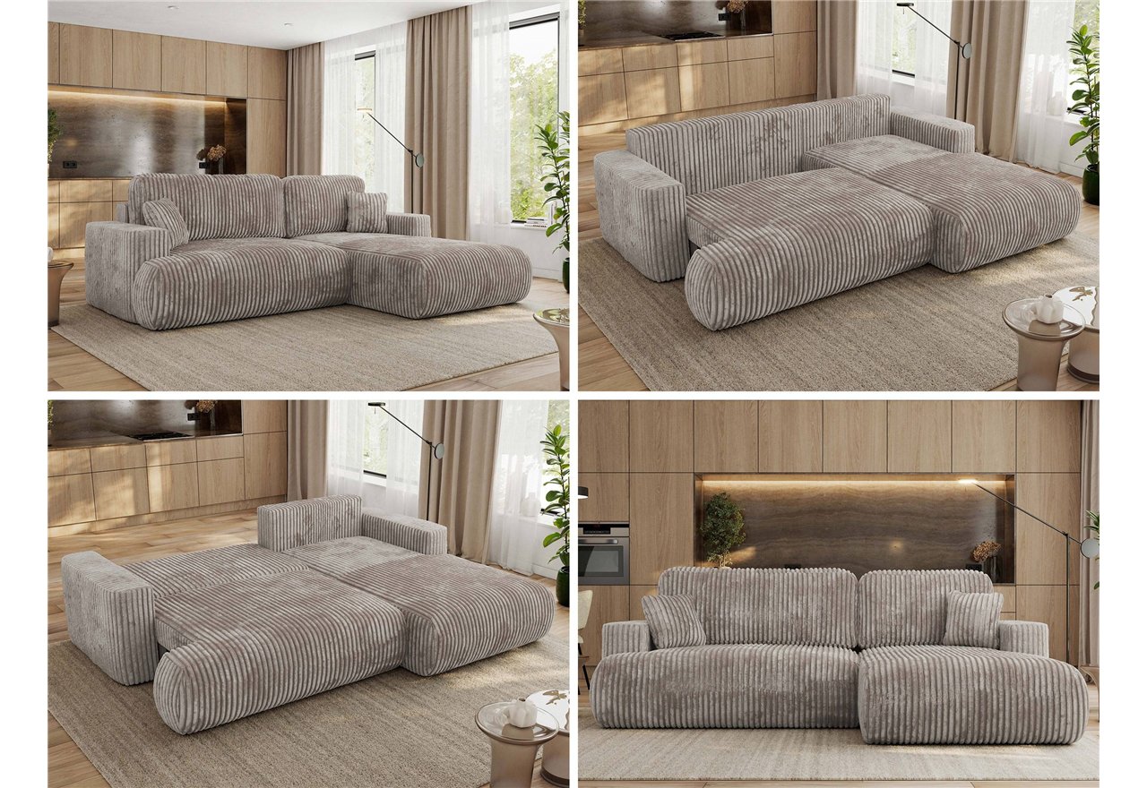 Narożnik - OVO L - strona prawa - jasnobrązowy, sztruks