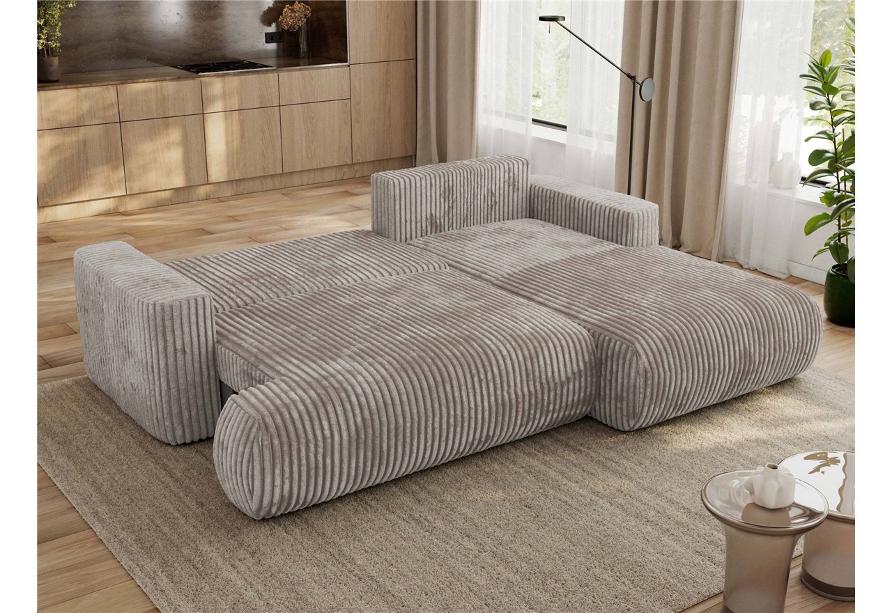 Narożnik - OVO L - strona prawa - jasnobrązowy, sztruks