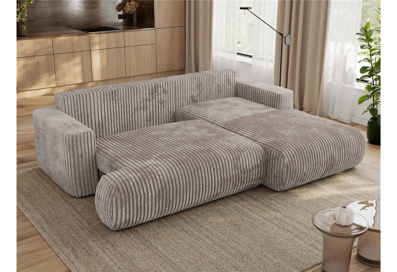 Narożnik - OVO L - strona prawa - jasnobrązowy, sztruks