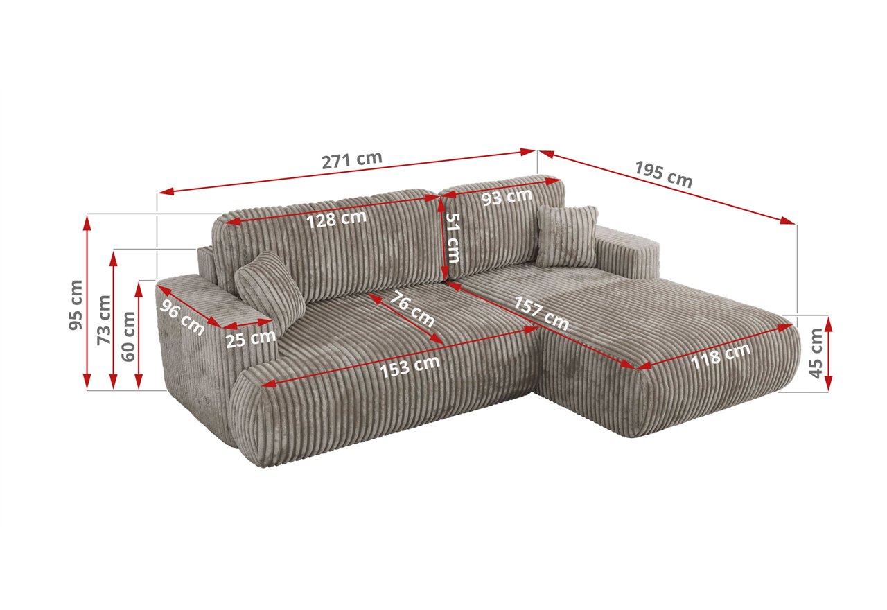 Narożnik - OVO L - strona prawa - jasnobrązowy, sztruks