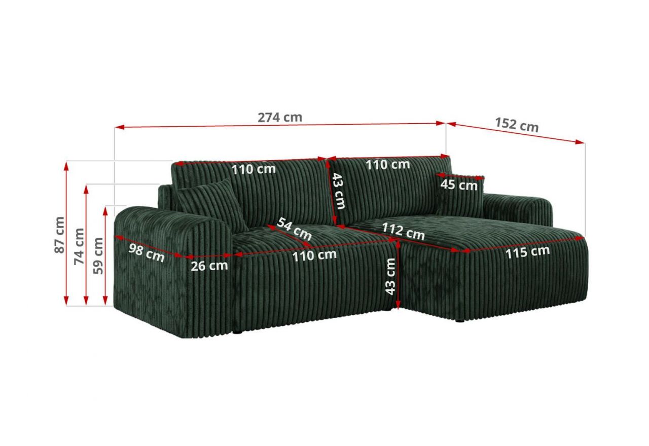 Narożnik NELSON L - Tilia 39 - zielony - OUTLETU