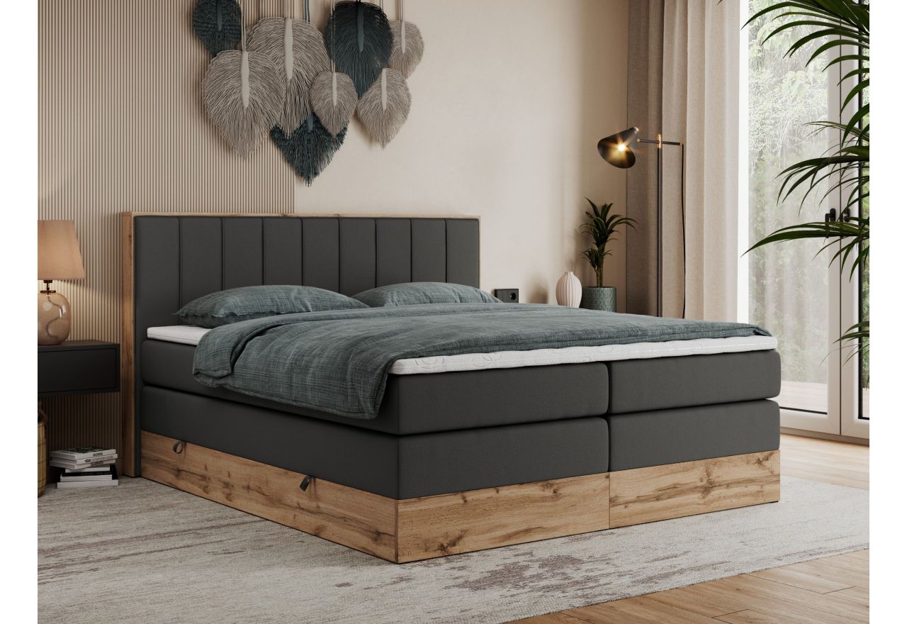 Łóżko kontynentalne BELLISSIMO KING 140x200 - Soft 20 - grafitowa ekoskóra - OUTLET