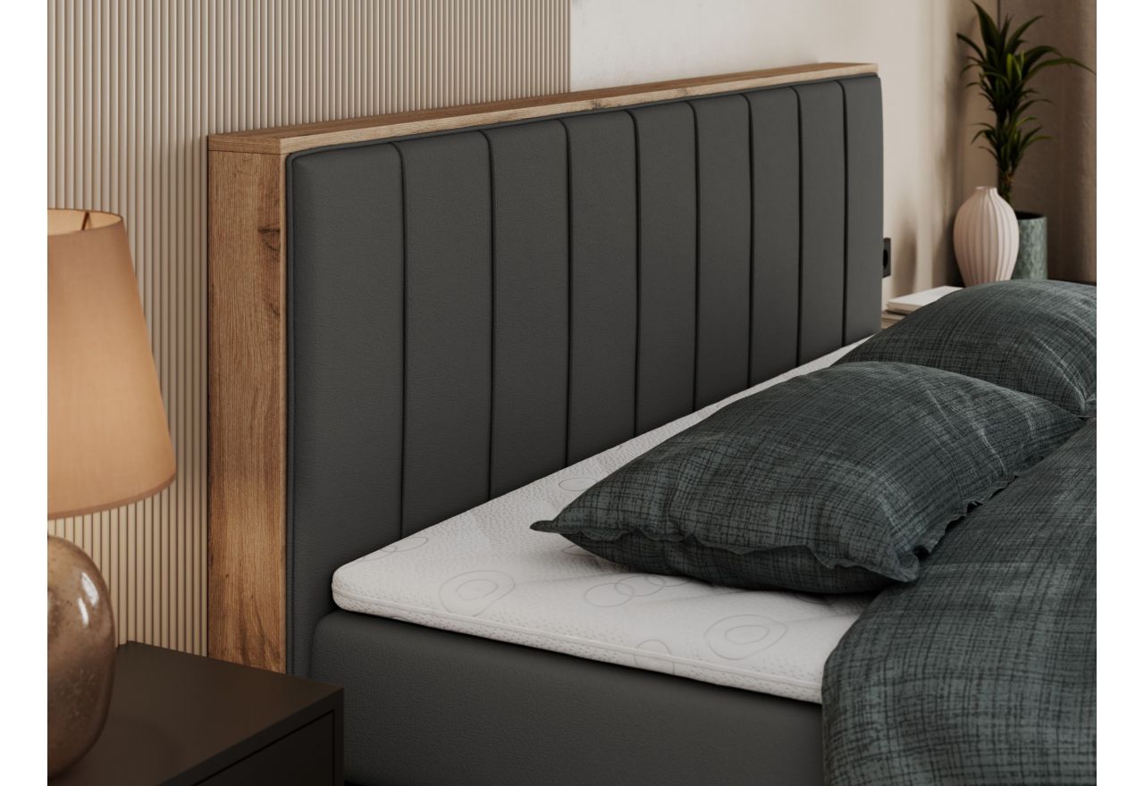 Łóżko kontynentalne BELLISSIMO KING 140x200 - Soft 20 - grafitowa ekoskóra - OUTLET