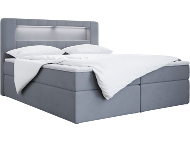 Modne i wygodne łóżko kontynentalne z dwoma pojemnikami na pościel i wysokim wezgłowiem - GOLD 5 / Casablanca 20573