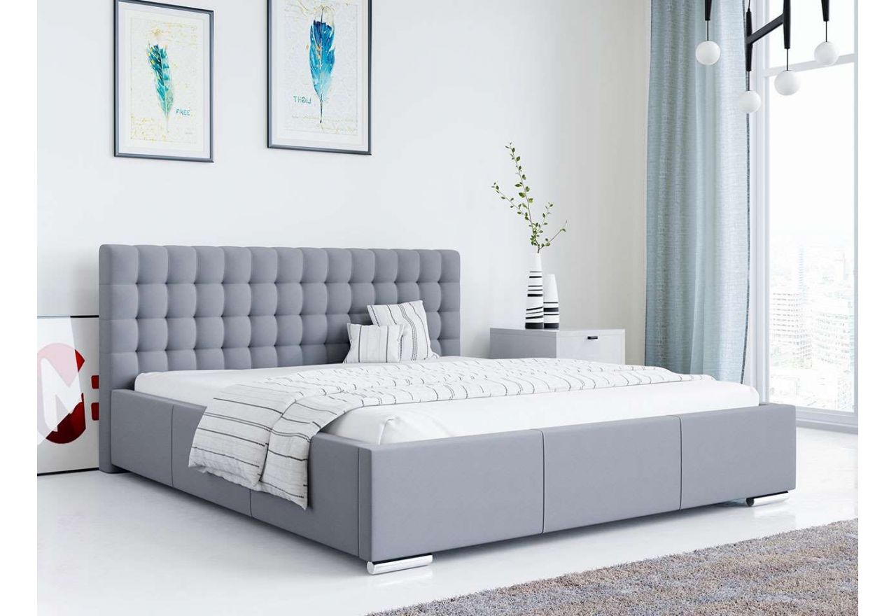 Modne łóżko tapicerowane z wysokim wezgłowiem i opcją wyboru tkaniny - AGNES / Casablanca 2314