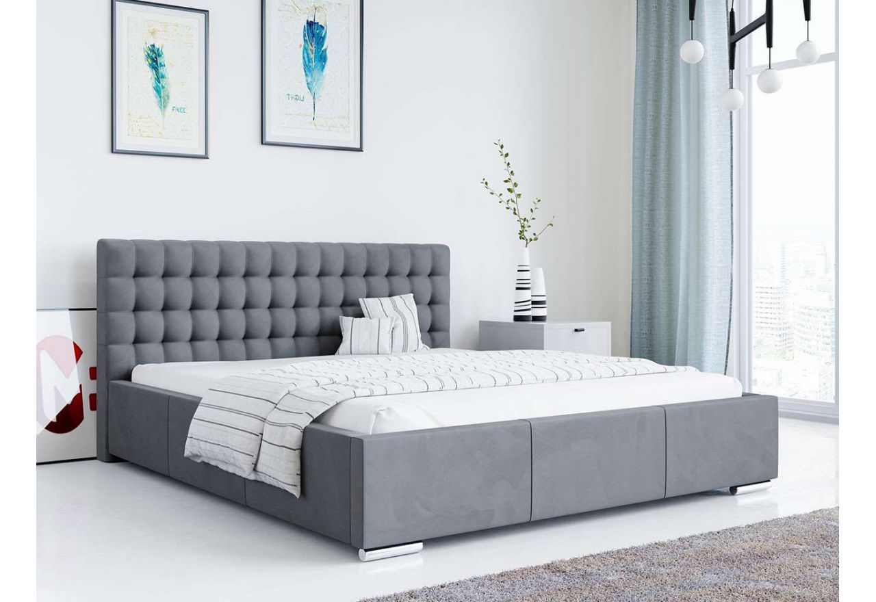 Nowoczesne łóżko tapicerowane z możliwością wyboru materaca - AGNES szary welwet