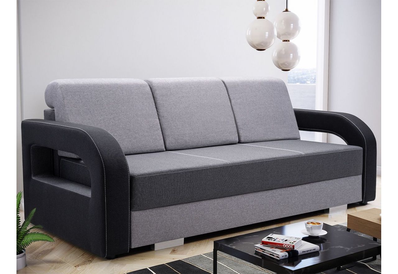 Sofa wolnostojąca z pojemnikiem na pościel i funkcją spania oraz modnymi boczkami - ARIS Inari 94 / Malmo 90 / Inari 100