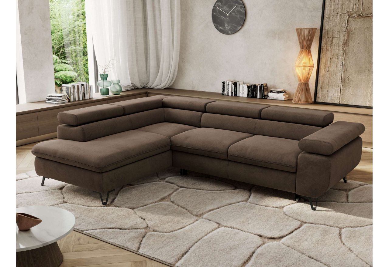 Narożnik PABLO L - strona lewa - brązowy, welwet