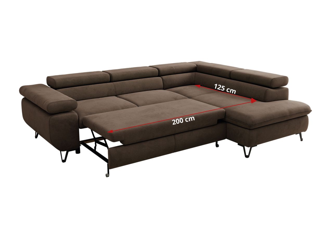 Narożnik PABLO L - strona lewa - brązowy, welwet