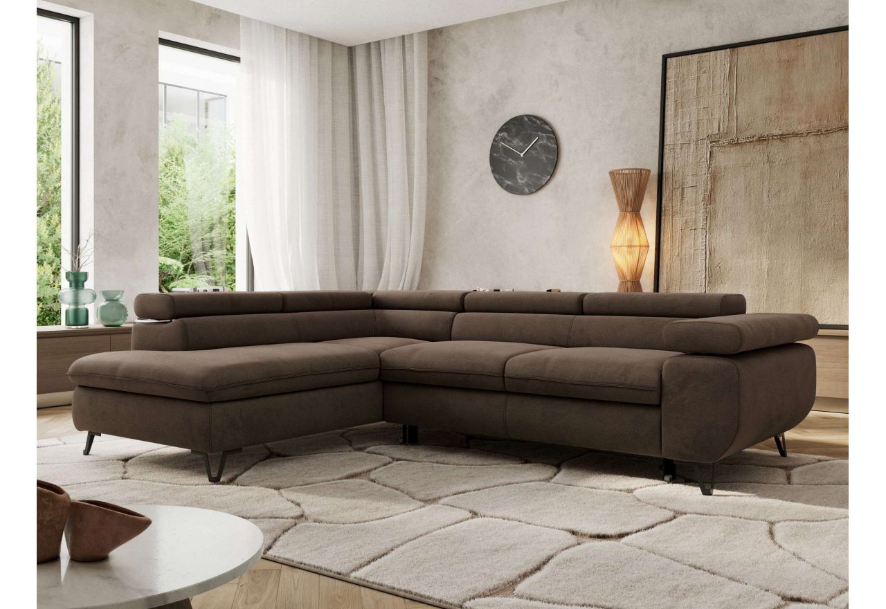 Narożnik PABLO L - strona lewa - brązowy, welwet