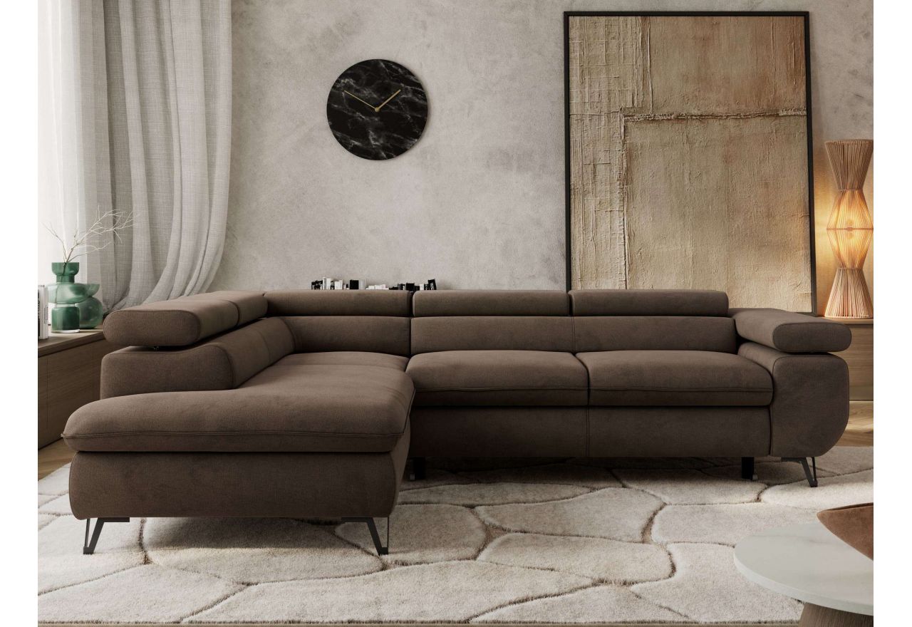 Narożnik PABLO L - strona lewa - brązowy, welwet