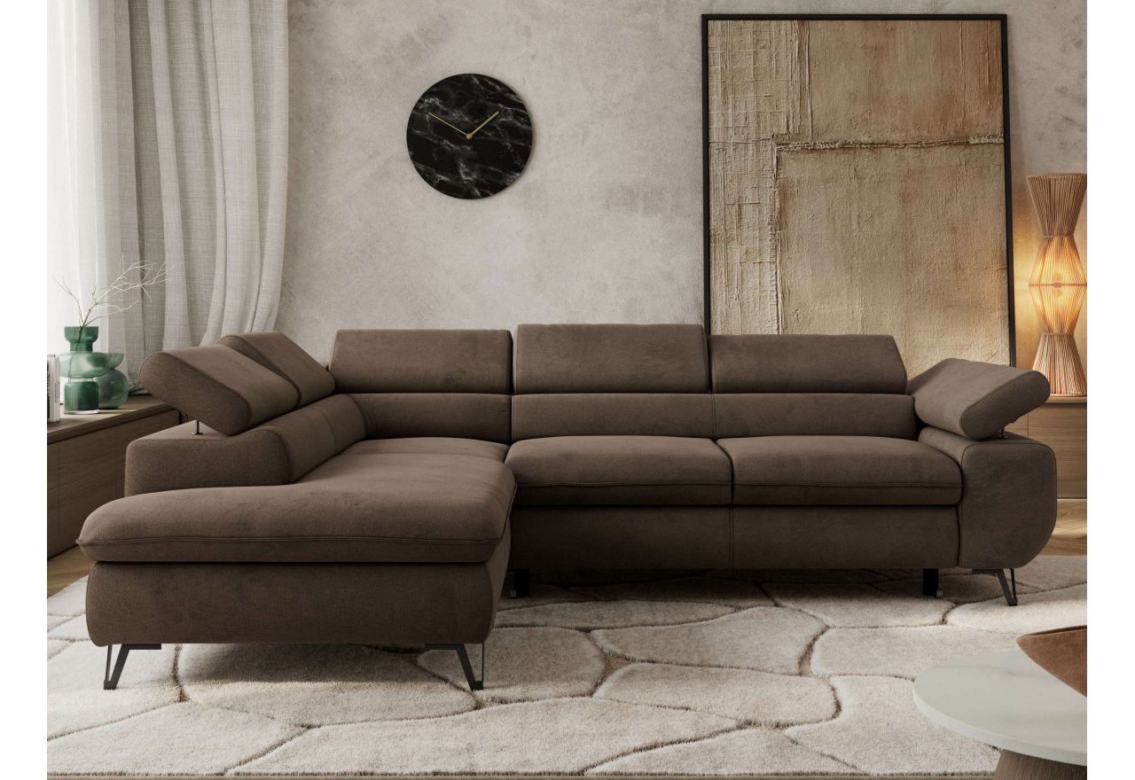 Narożnik PABLO L - strona lewa - brązowy, welwet