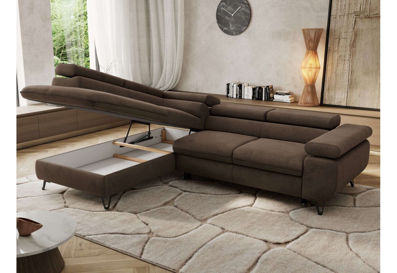 Narożnik PABLO L - strona lewa - brązowy, welwet