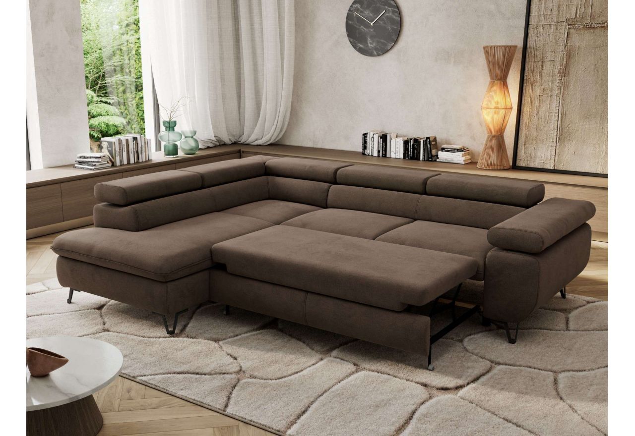 Narożnik PABLO L - strona lewa - brązowy, welwet