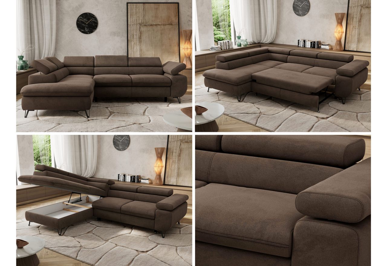 Narożnik PABLO L - strona lewa - brązowy, welwet