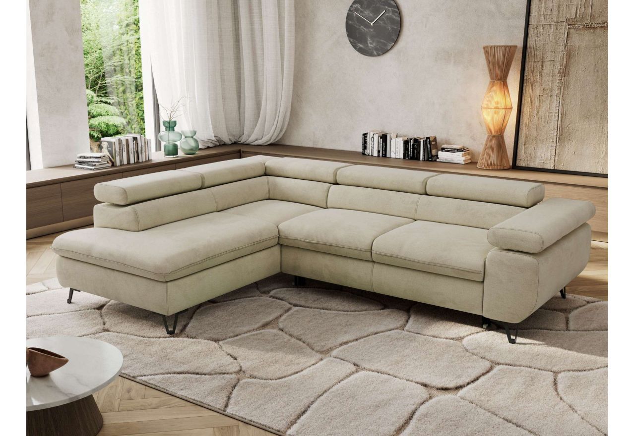 Narożnik PABLO L - strona lewa - beżowy, welwet