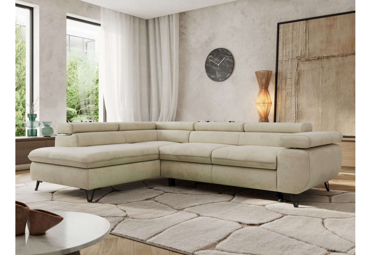 Narożnik PABLO L - strona lewa - beżowy, welwet