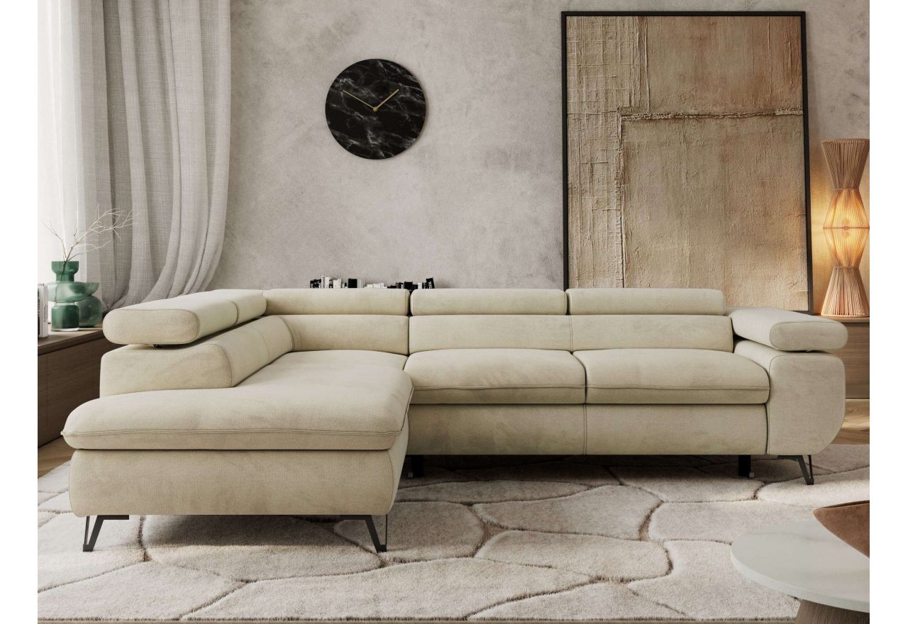 Narożnik PABLO L - strona lewa - beżowy, welwet